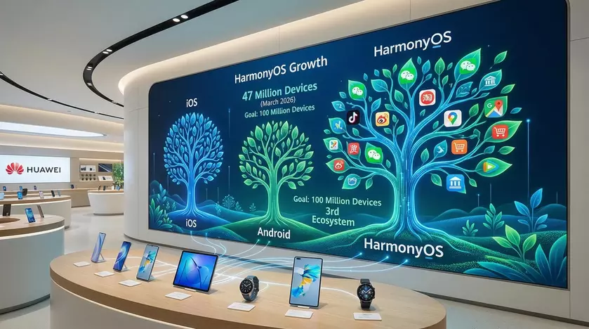 Логотип HarmonyOS на смартфоне Huawei