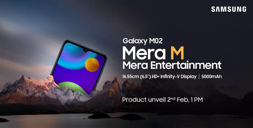 Samsung 2 февраля представит бюджетник Galaxy M02 c Infinity-V дисплеем, батареей на 5000 мАч и ценником меньше $100