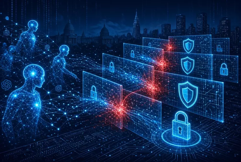 Абстрактное изображение искусственного интеллекта и кибербезопасности