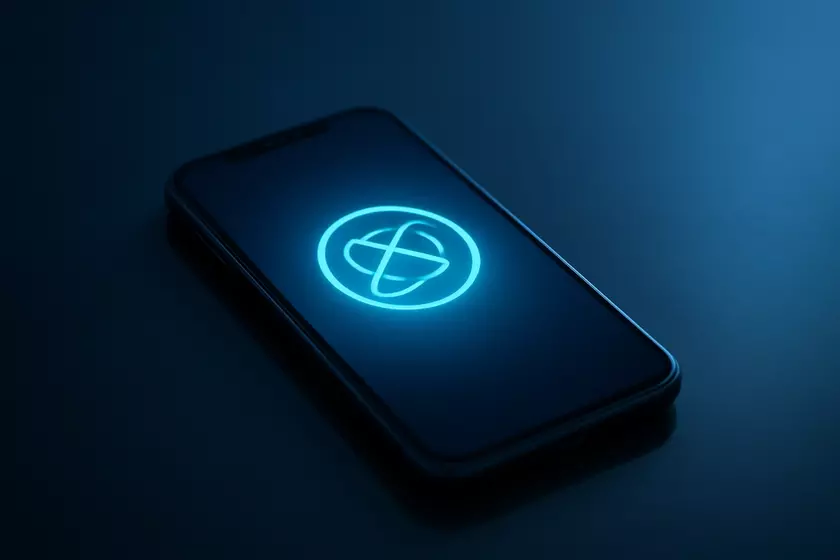 Смартфон с футуристическим логотипом