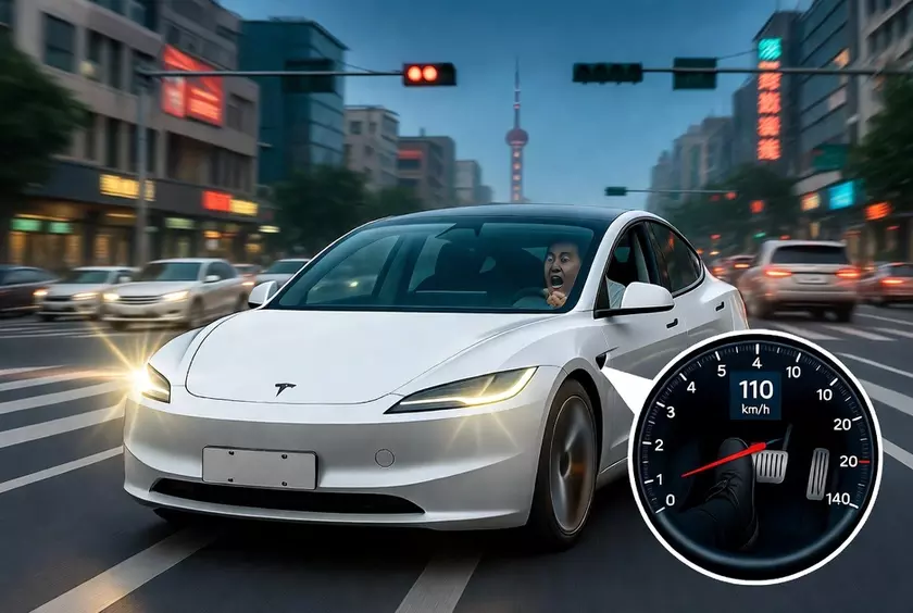 Разбитая Tesla Model 3 после столкновения в Китае