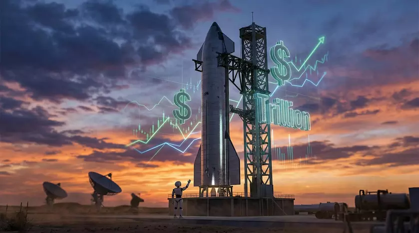 Ракета SpaceX на фоне заката