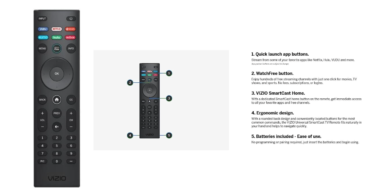 Télécommande universelle VIZIO XRT140R pour une smart tv vizio