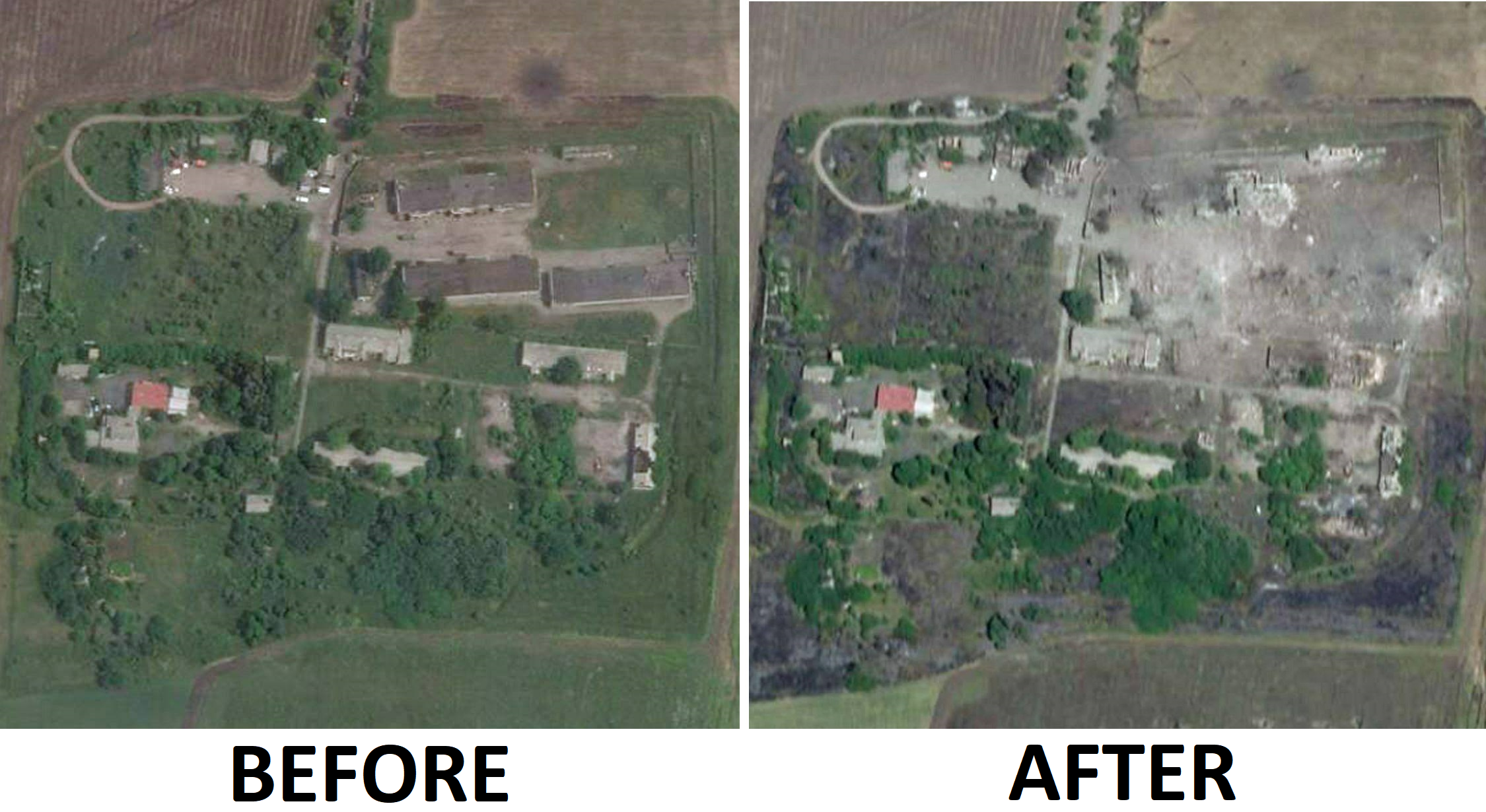 Satellite images showed what was left of the ammunition depot in Shakhtyorsk after the HIMARS strike (nothing)