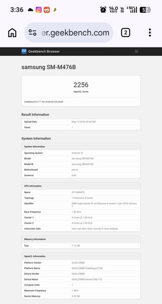 Скриншот результатов Geekbench