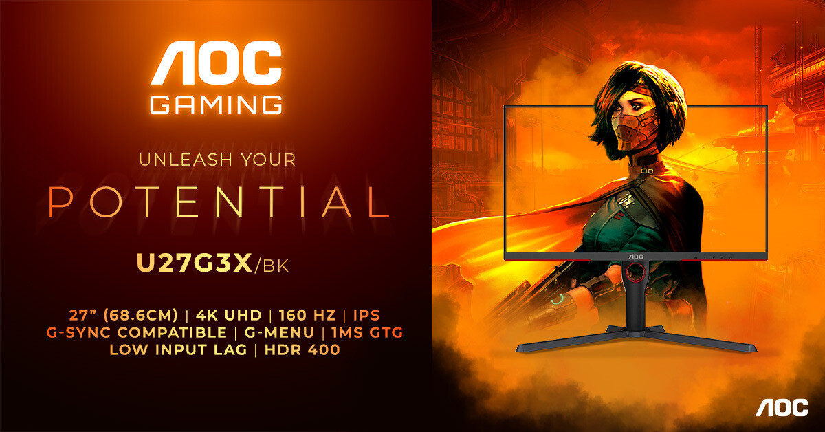 Moniteur 4K UHD, 160Hz et NVIDIA G-Sync pour 500€ - AOC Gaming U27G3X/BK dévoilé