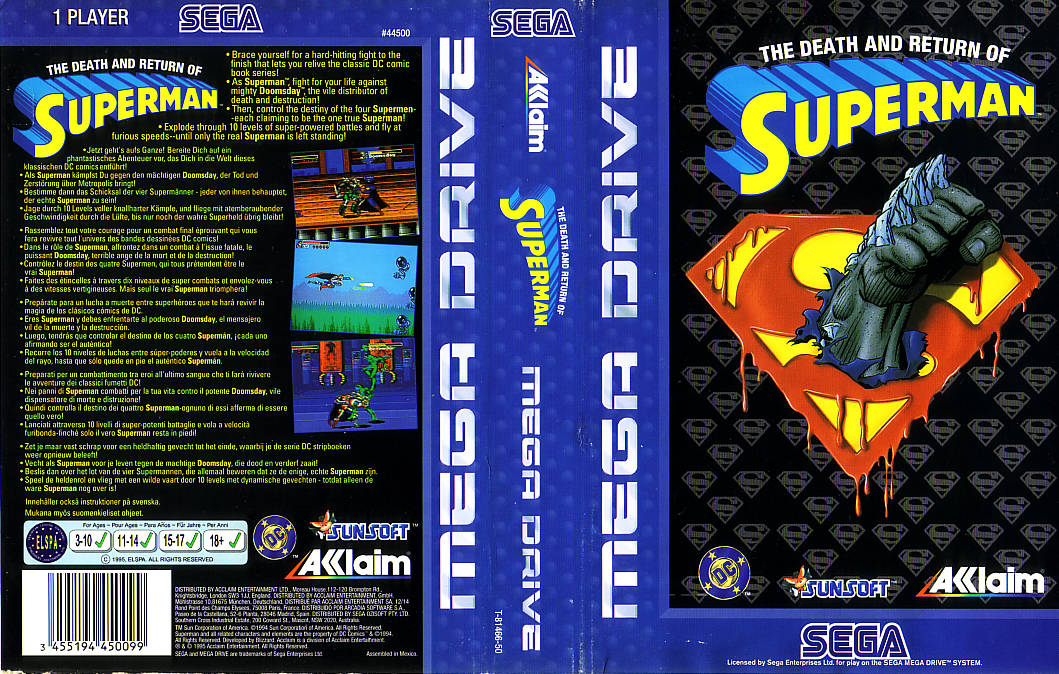 Boîte européenne de The Death and Return of Superman sur Mega Drive