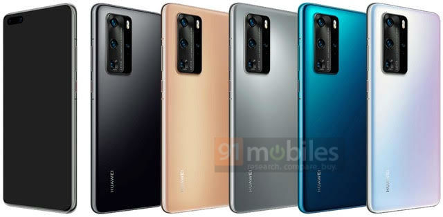 Huawei P40 Pro на офіційних прес-рендерах: п'ять кольорів, «дірявий» екран та квадро-камера