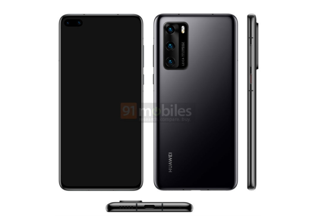Офіційні рендери Huawei P40 потрапили у мережу: «дірявий» дисплей та потрійна основна камера на прямокутному виступі