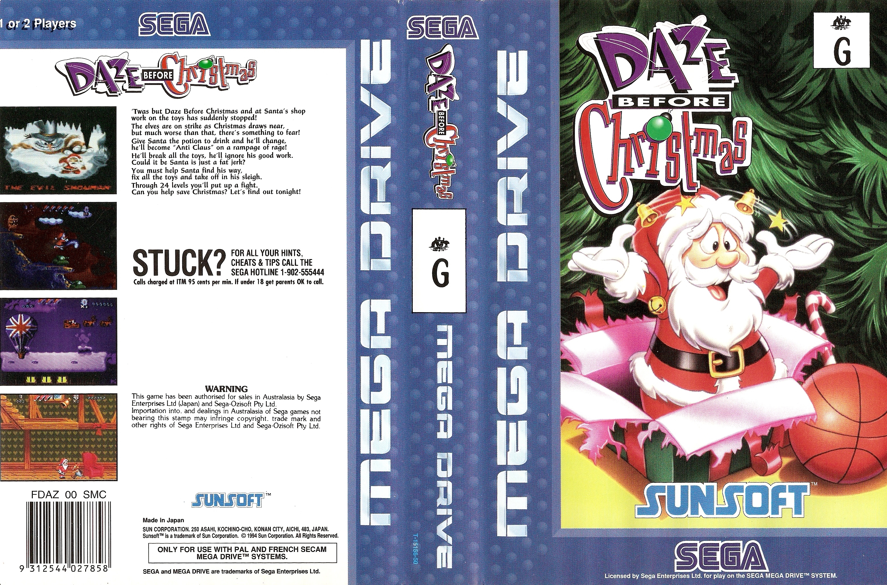 Boîte australienne de Daze Before Christmas sur Mega Drive