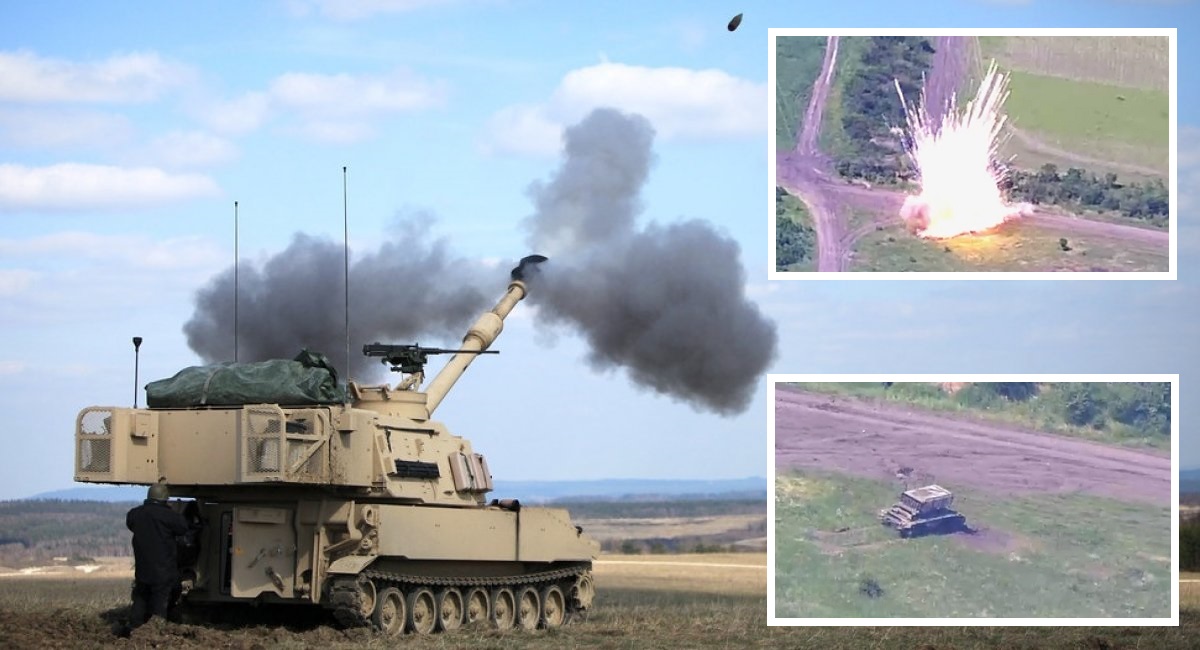 L'obusier automoteur M109A6 Paladin détruit le système de lance-flammes lourd russe TOS-1A avec des obus thermobariques de 220 mm.