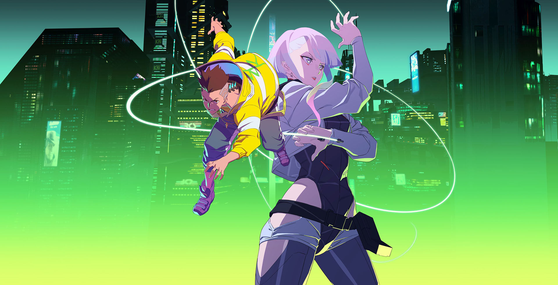 The opening screen of Cyberpunk: Edgerunnres with the music of Franz Ferdinand