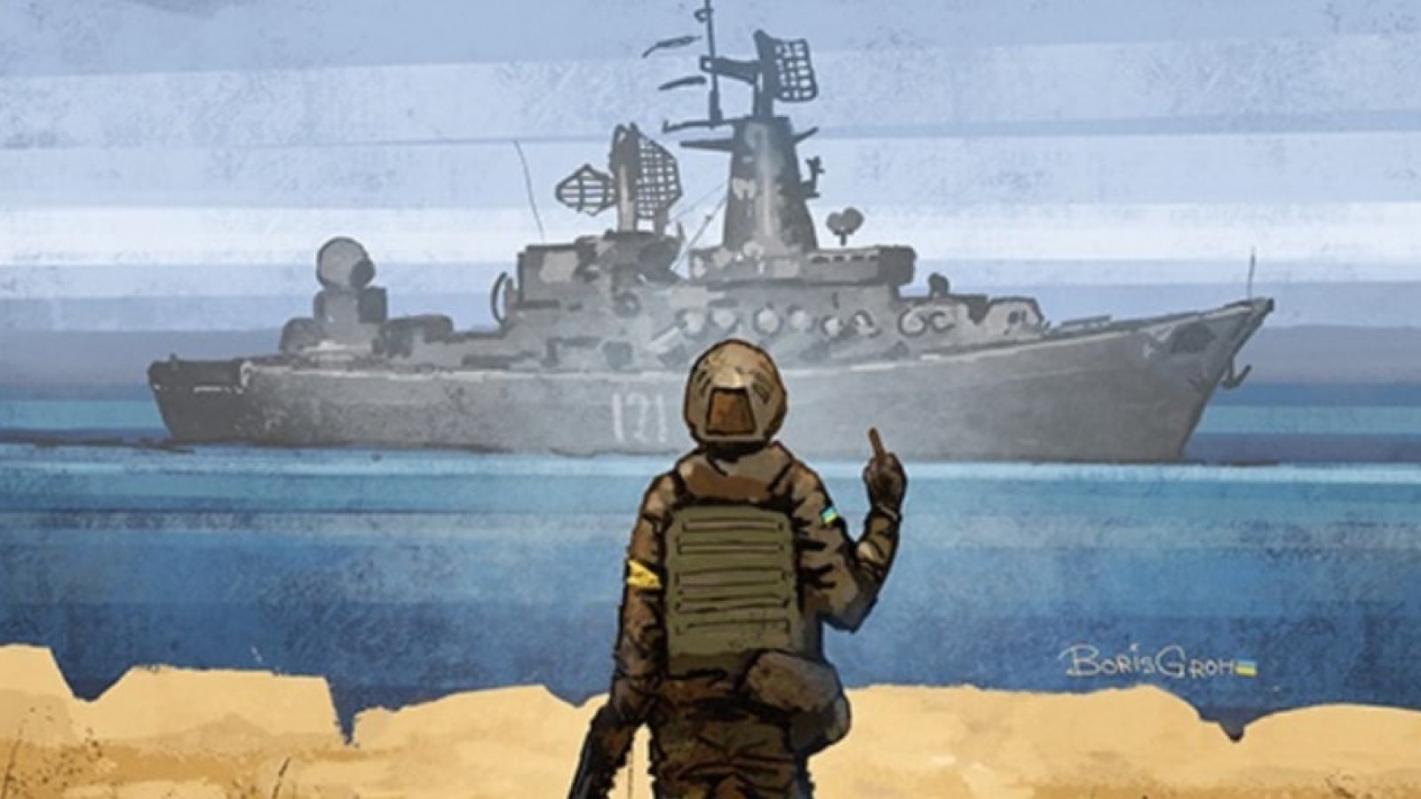 See how the “Moscow” is sinking: FFFACE.ME studio revived the legendary postage stamp with a Russian ship