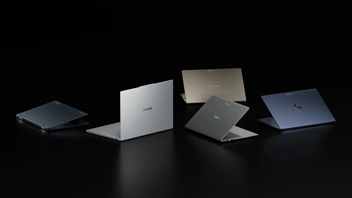 Le Googlebook OS avec son interface Material 3 Expressive et la Glowbar, signature lumineuse de la gamme.