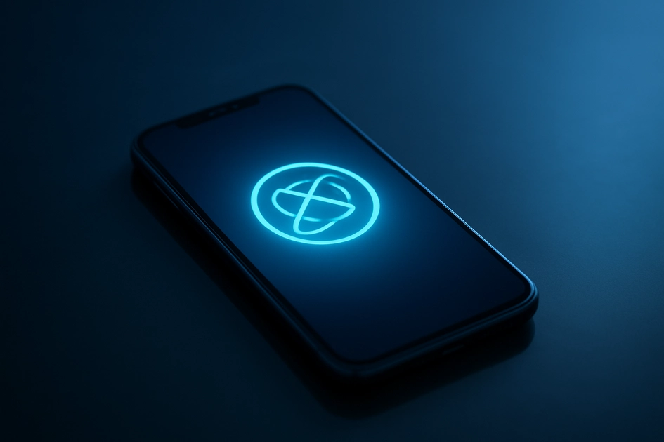 Смартфон із футуристичним логотипом