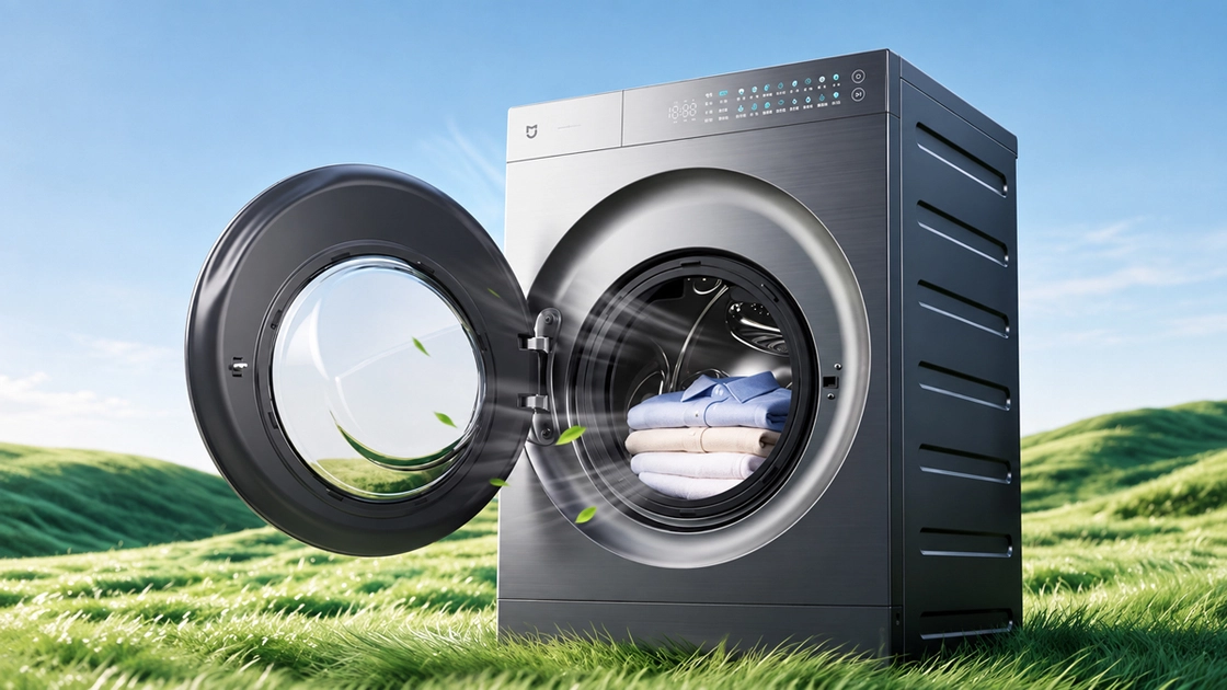 Le module de pompe à chaleur est intégré dans la partie supérieure du boîtier, préservant l'encombrement d'une machine standard.