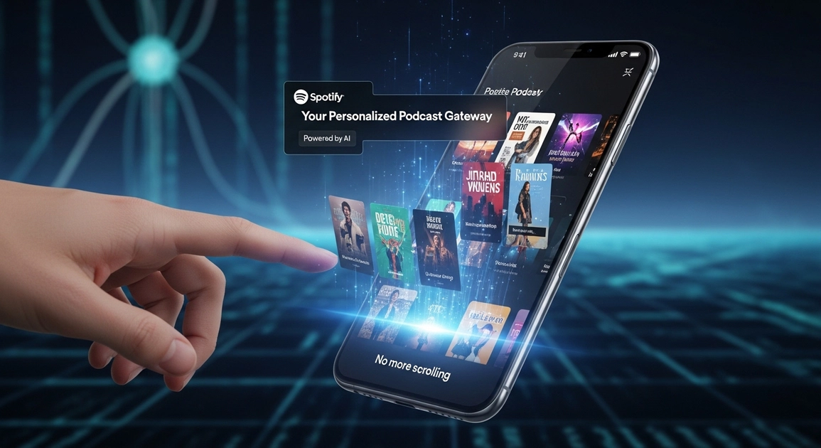 Interface Spotify avec des podcasts IA