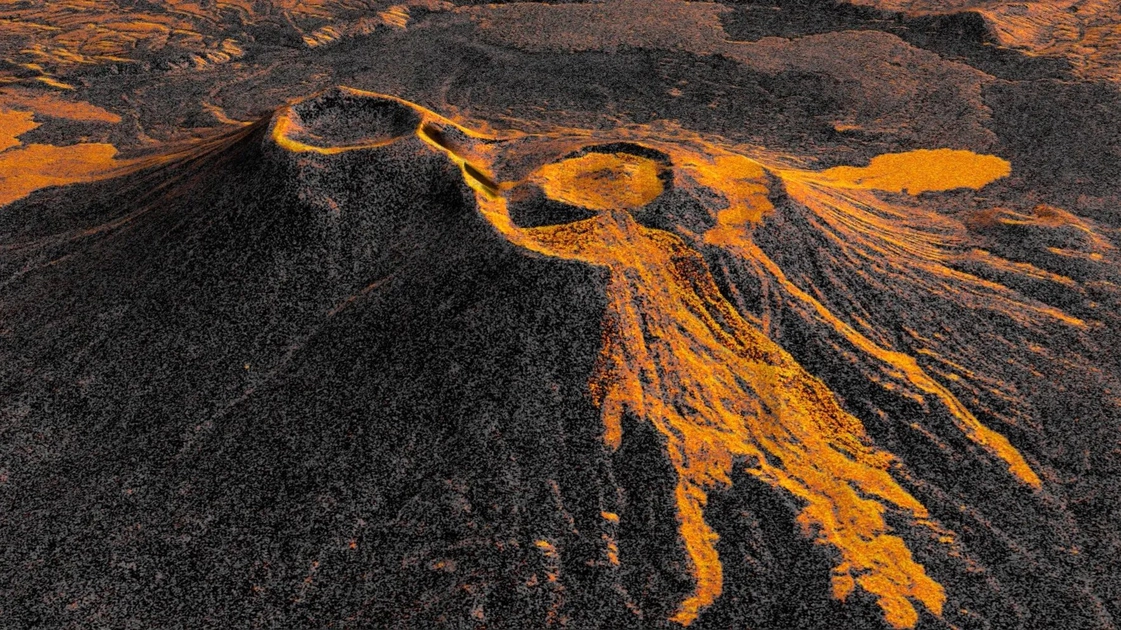 Image radar NISAR de l'éruption du Krasheninnikov, Kamtchatka, décembre 2025