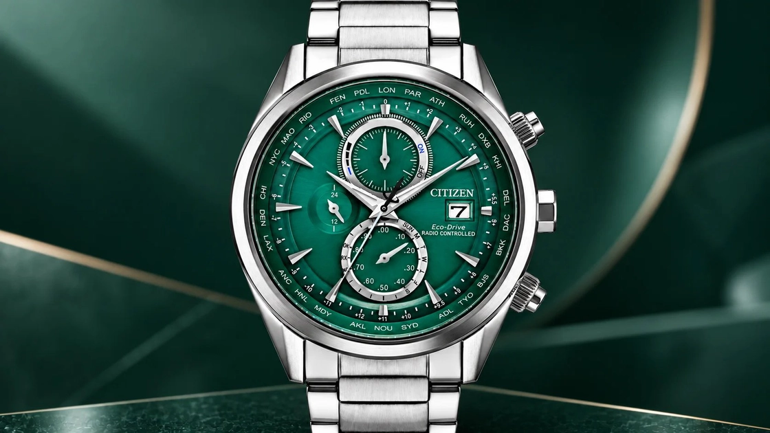 Montre Citizen Eco-Drive au cadran vert et bracelet acier