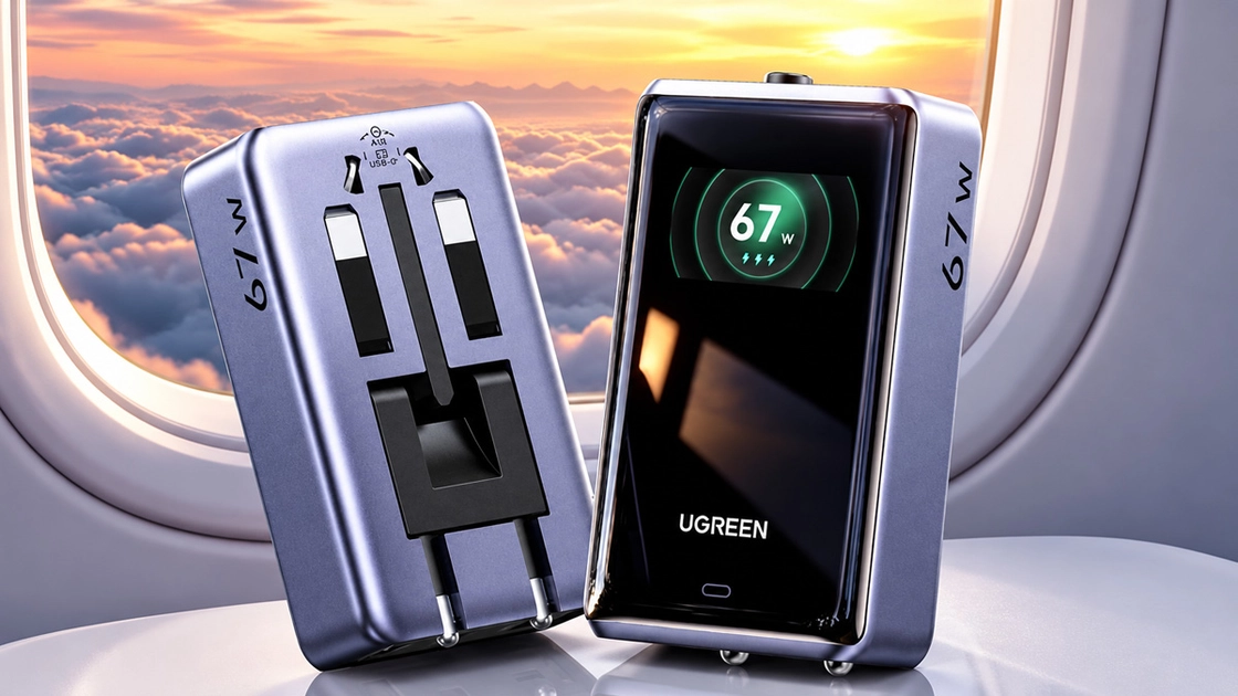 L'adaptateur Ugreen 67 W avec ses fiches modulaires interchangeables.