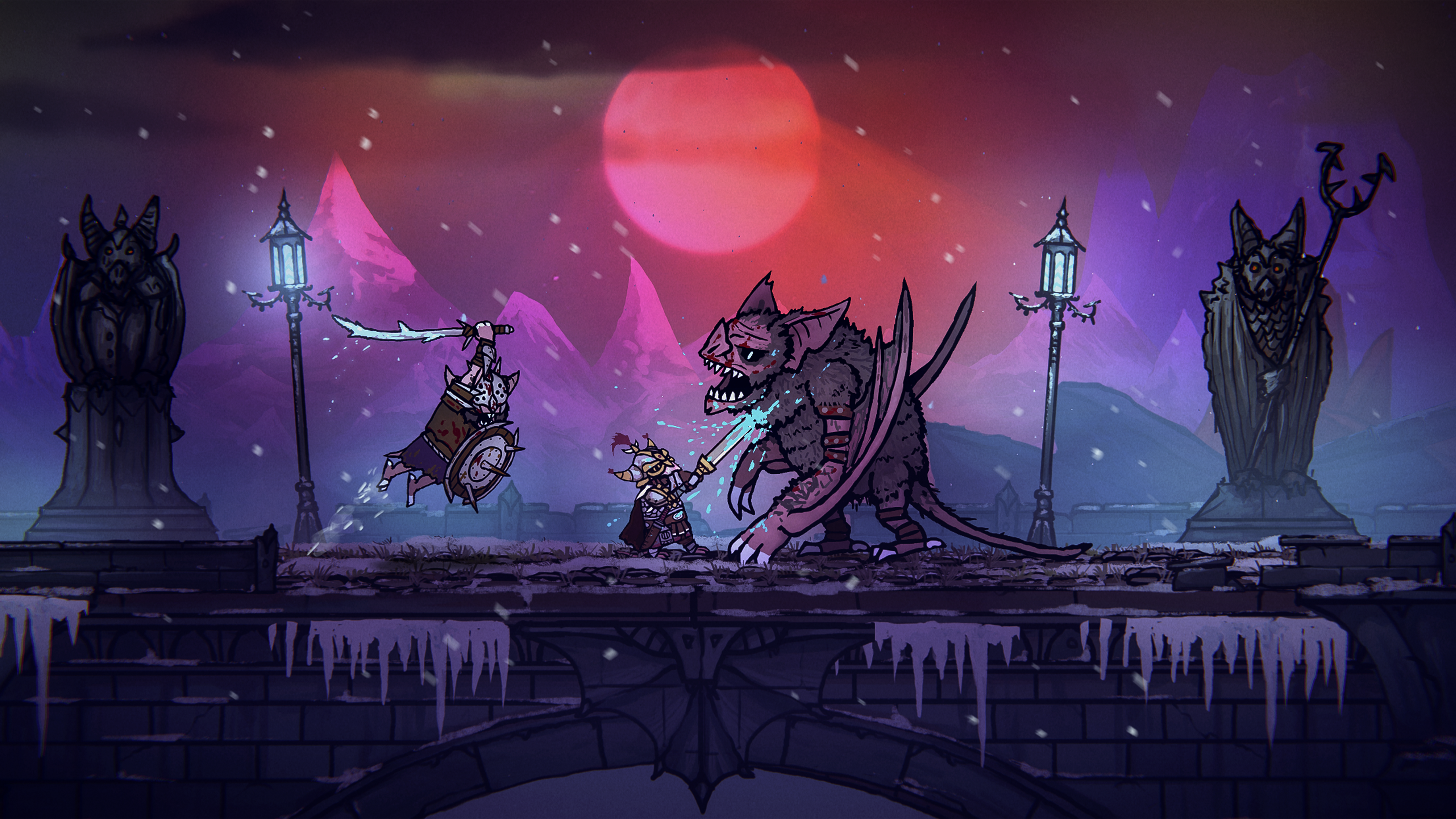 Combat avec une chauve-souris dans Tails of Iron 2