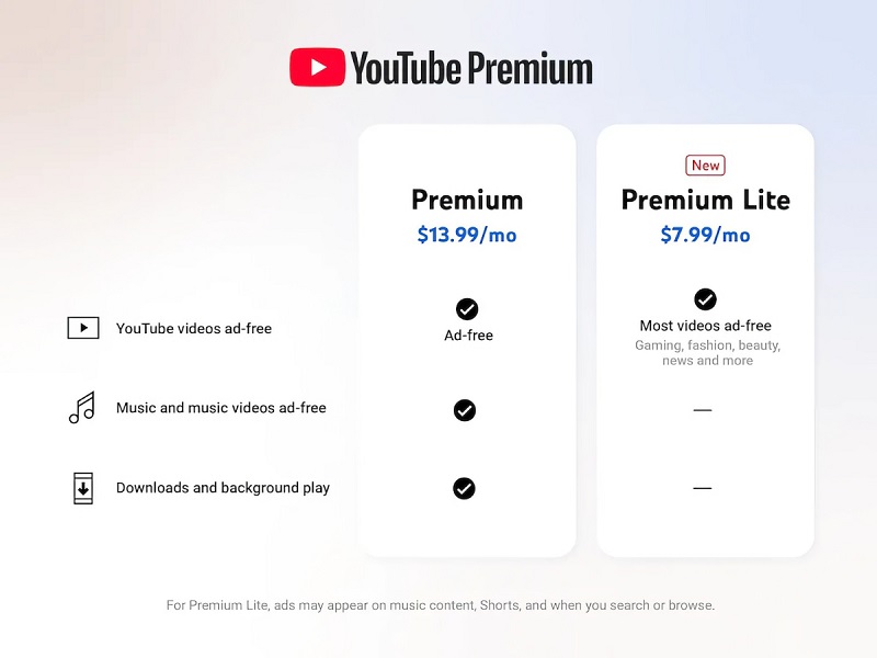 YouTube Premium Lite tariff