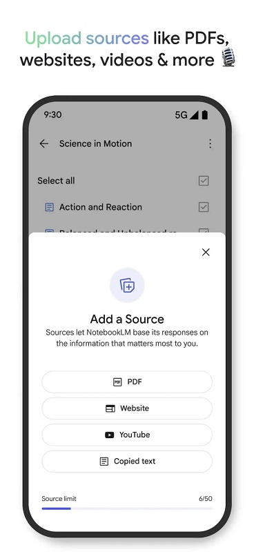 Second screen image of the NotebookLM application