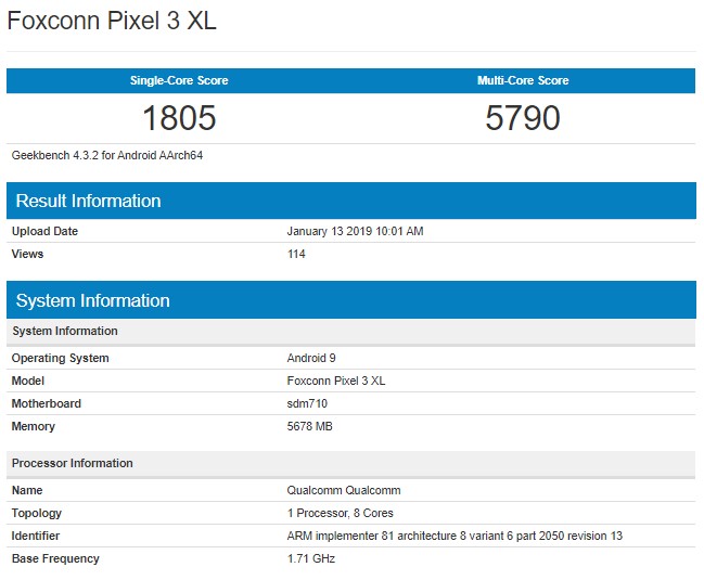 Google Pixel 3 XL Lite in Geekbench.jpg