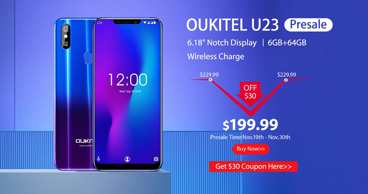 OUKITEL U23: дисплей с вырезом и двойная камера Samsung по цене $199,99 OUKITEL U23 presale flash sale.jpg