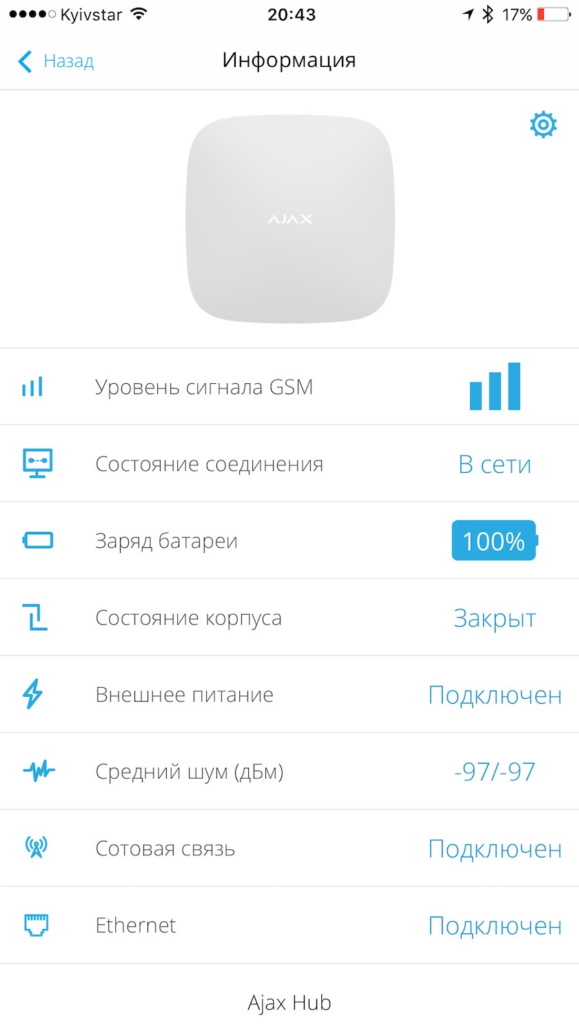 Детальная информация о состоянии хаба