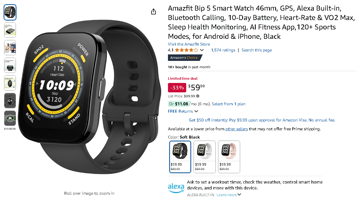 Amazfit Bip 5 smartwatch Screenshot of the Amazfit Bip 5
