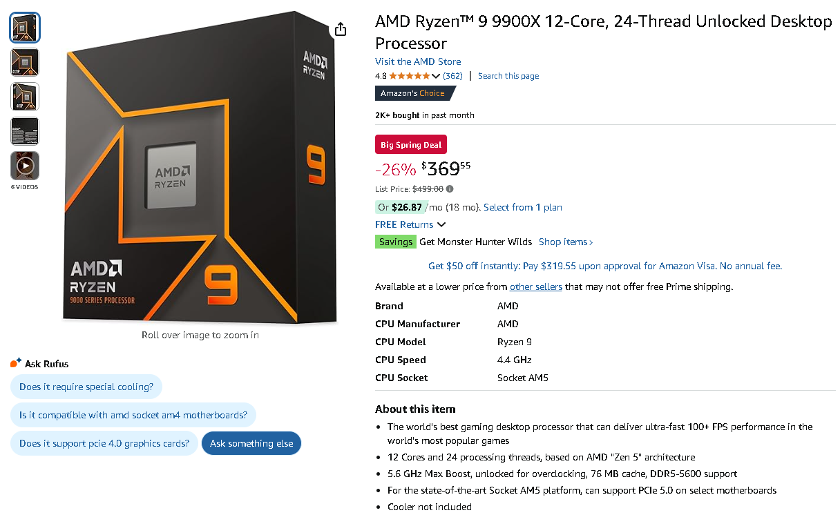 AMD Ryzen 9 9900X Processor Screenshot of the AMD Ryzen 9 9900X.