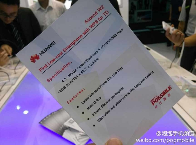 Официальные характеристики Windows Phone смартфона Huawei Ascend W2-2