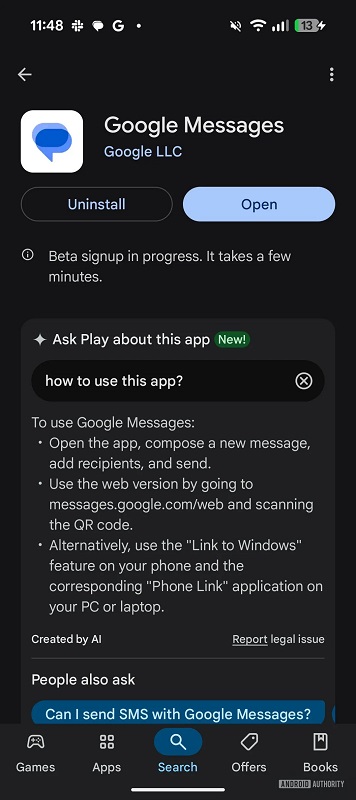 Google Play interface with Ask Play capability