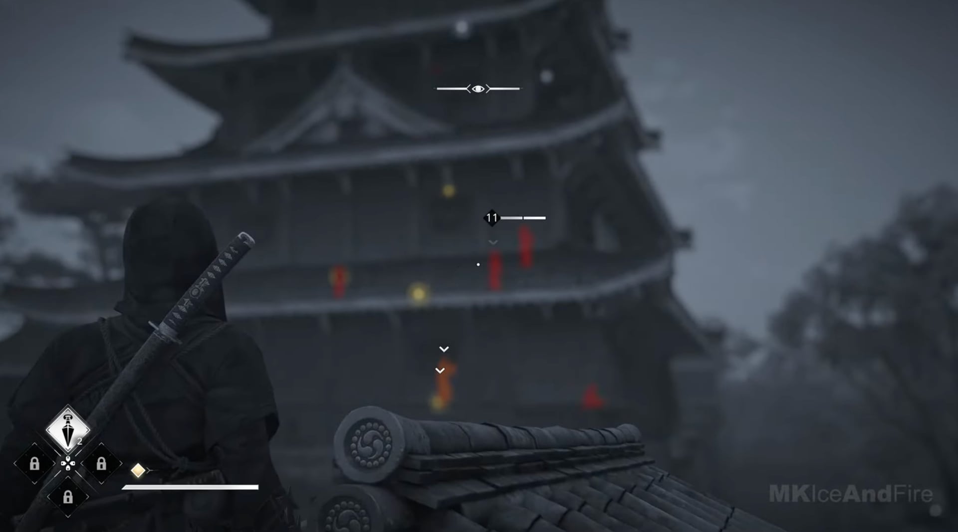 Enemies are highlighted in red, allies in orange