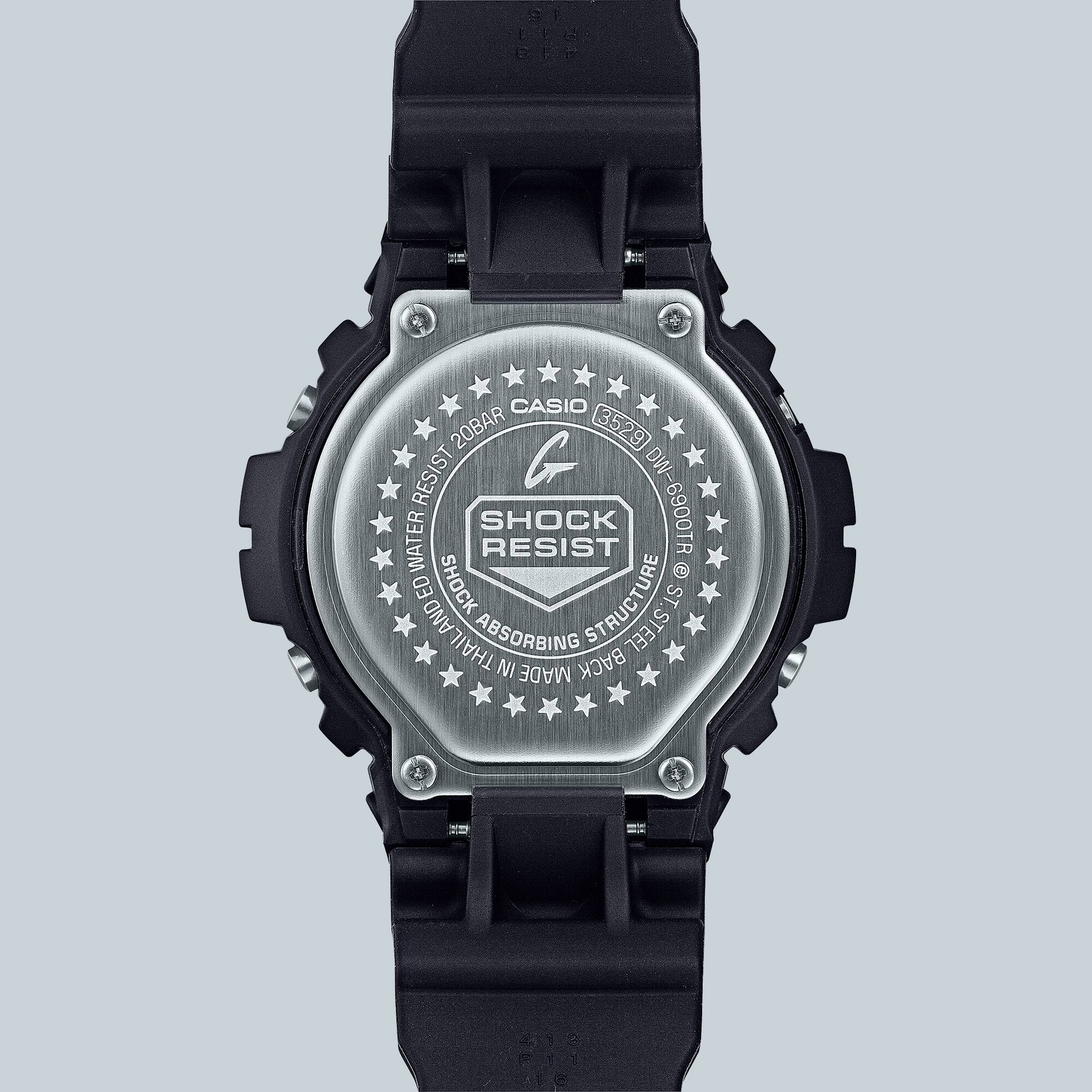 Задняя часть часов Casio G-Shock DW-6900TR с логотипом Shock Resist