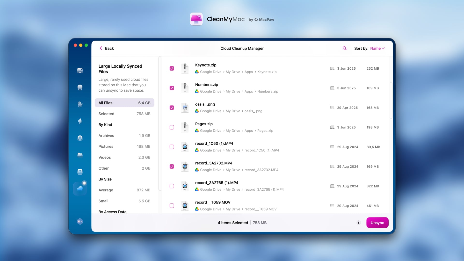 CleanMyMac Cloud Cleanup - Удаление ненужного содержимого