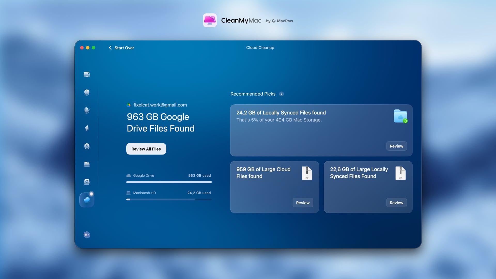 CleanMyMac Cloud Cleanup - Интерфейс программы