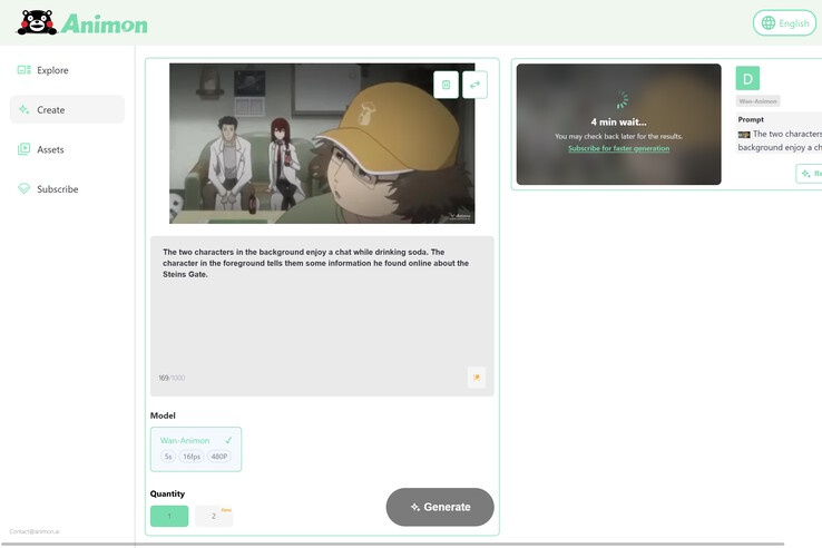 Animation of the Steins;Gate character using Animon.ai