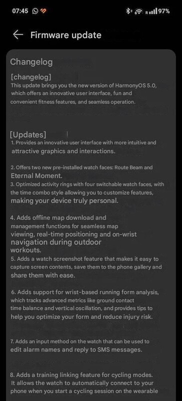 Huawei Watch GT 4 mise à jour globale version 5.0.0.36