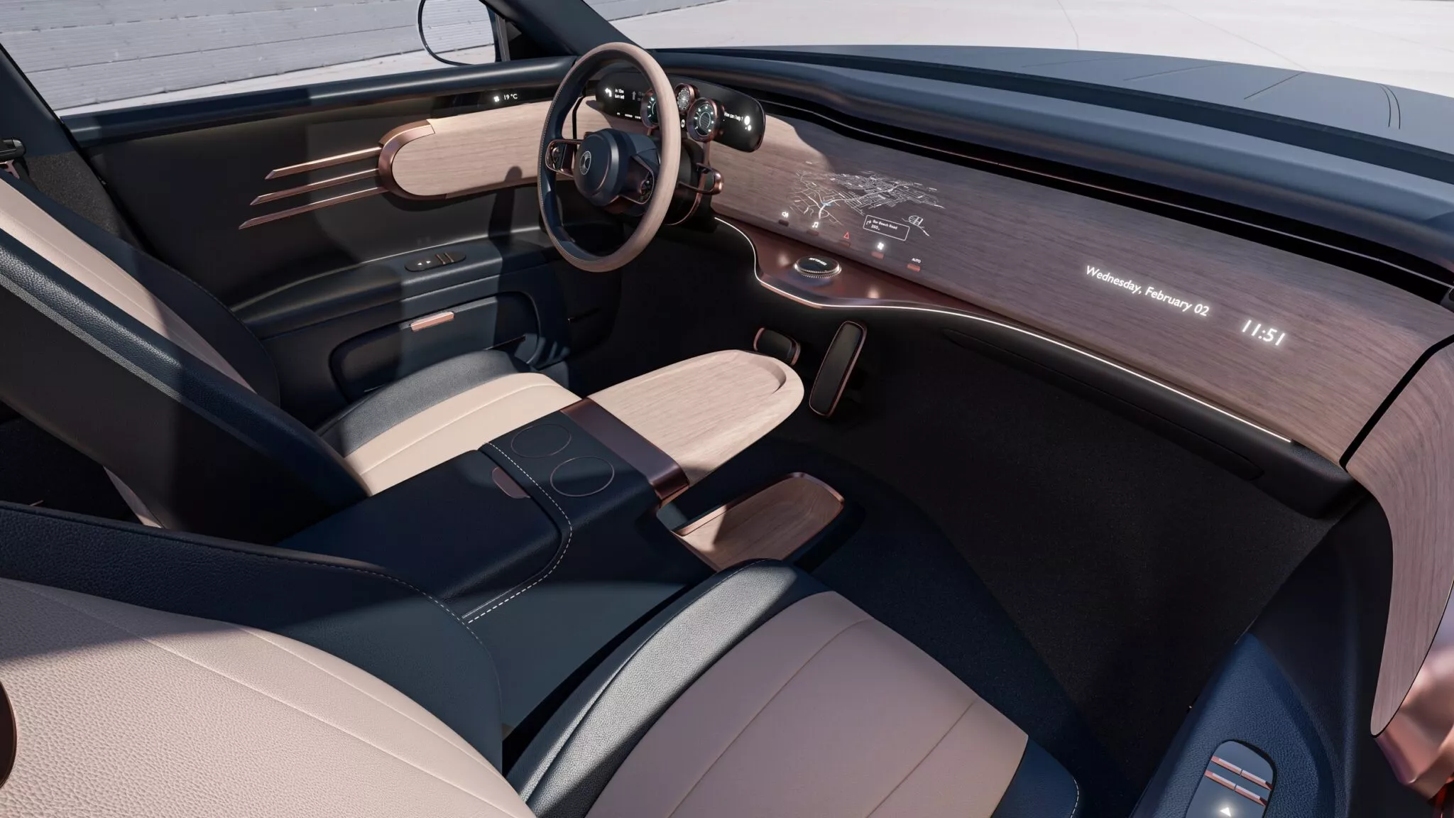 Dacora interior with wooden trims