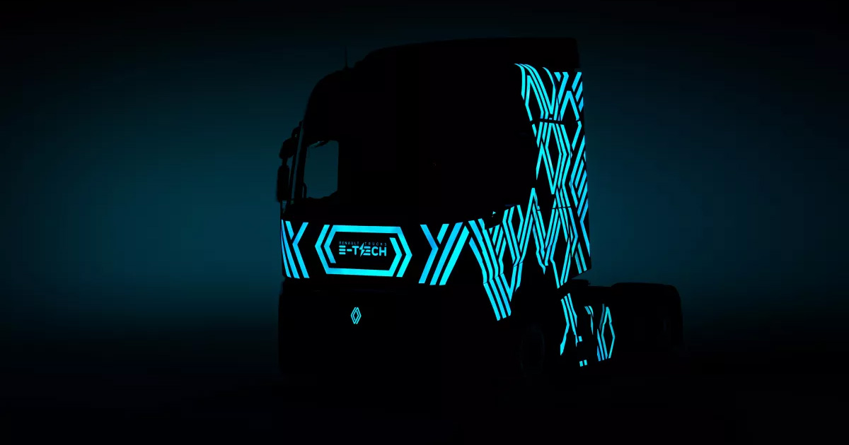 Грузовик Renault Trucks E-Tech Diamond Echo с оригинальным рисунком на кабине