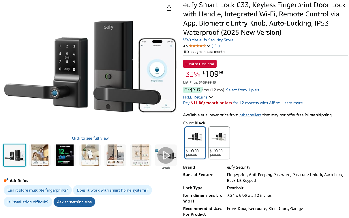 Screenshot of the eufy Smart Lock C33