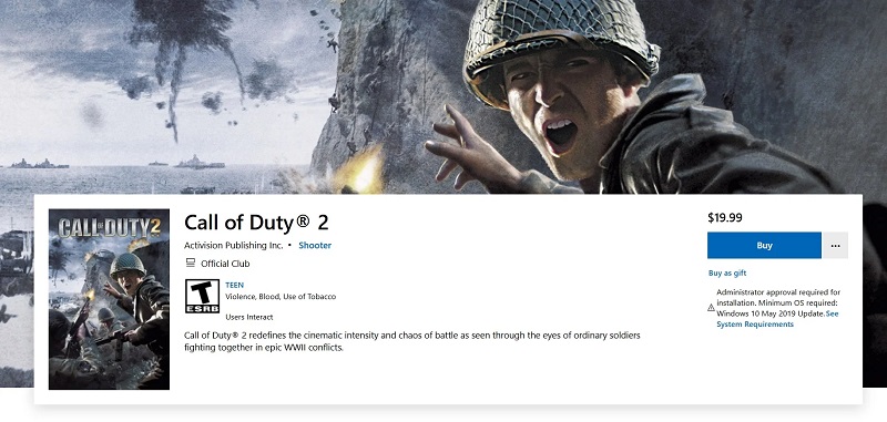 A screenshot of the Call of Duty 2 page on the Microsoft Store