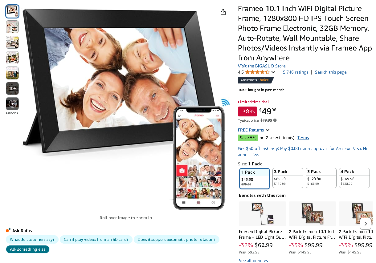 Frameo Digital Frame Frameo 10.1 Inch WiFi Digital Picture Frame