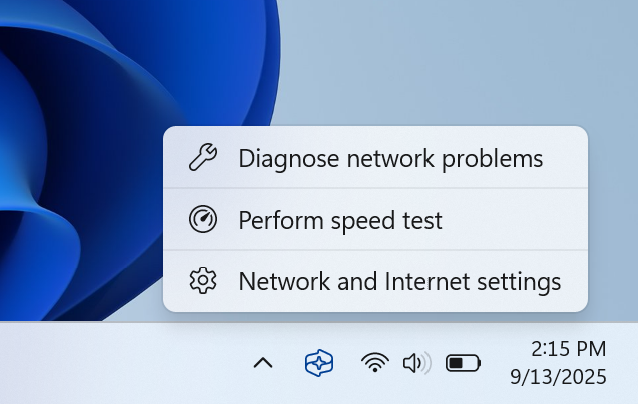 Меню опцій Wi-Fi Windows 11