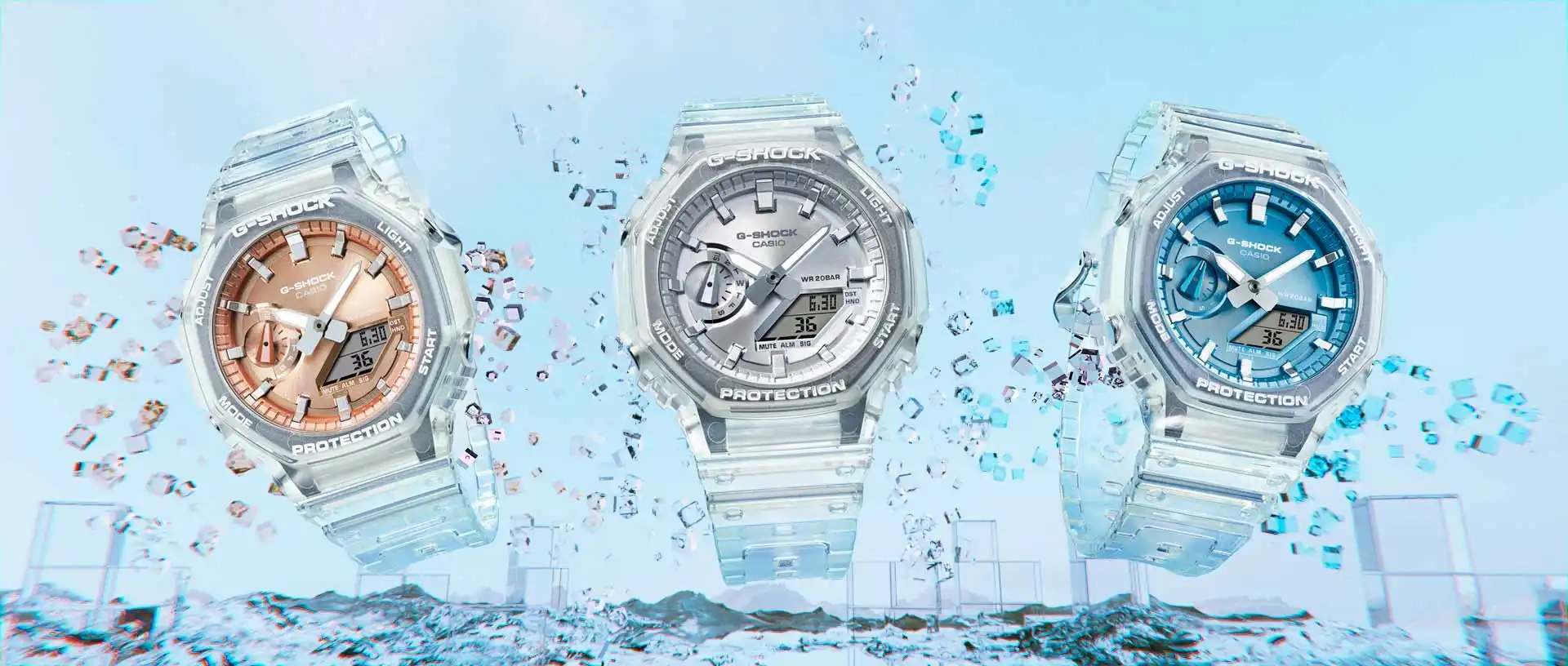 Variante de la montre Casio GA-2100BM en bleu ciel