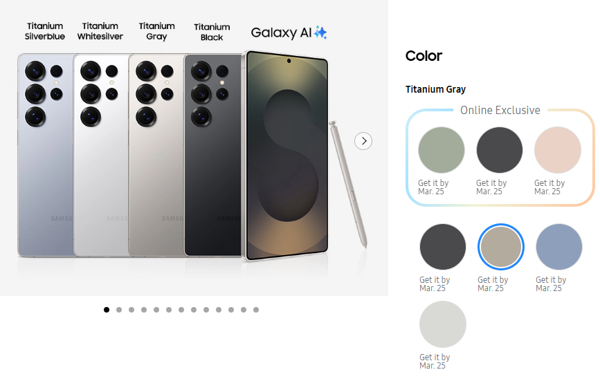 Galaxy S25 Ultra colour options