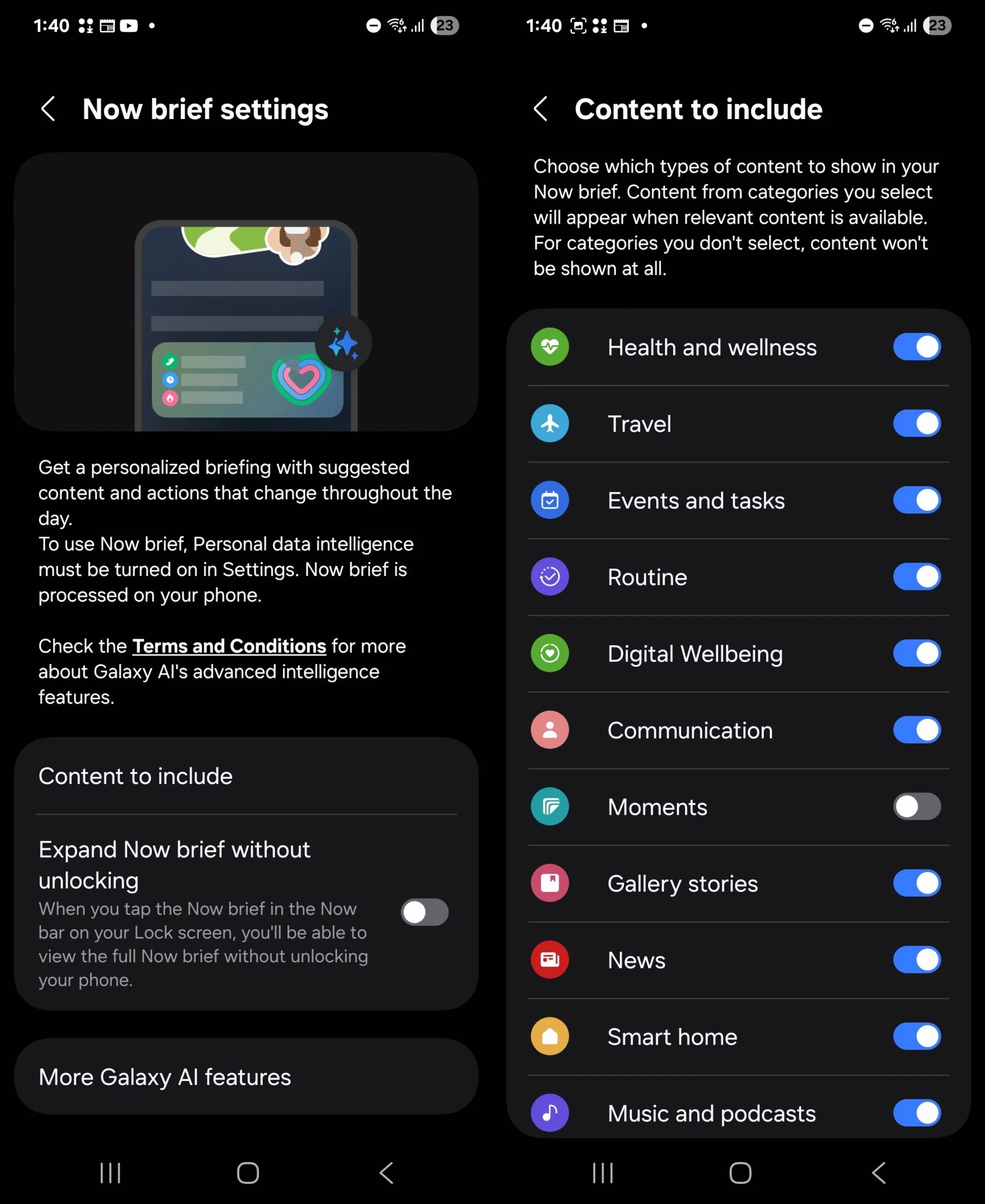 Now Brief function settings. Illustration: Sammobile