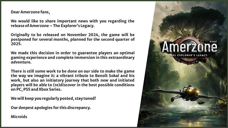 Journey to the Jungle est reporté - L'éditeur français Microids a repoussé la sortie d'Amerzone : The Explorer's Legacy à 2025-2
